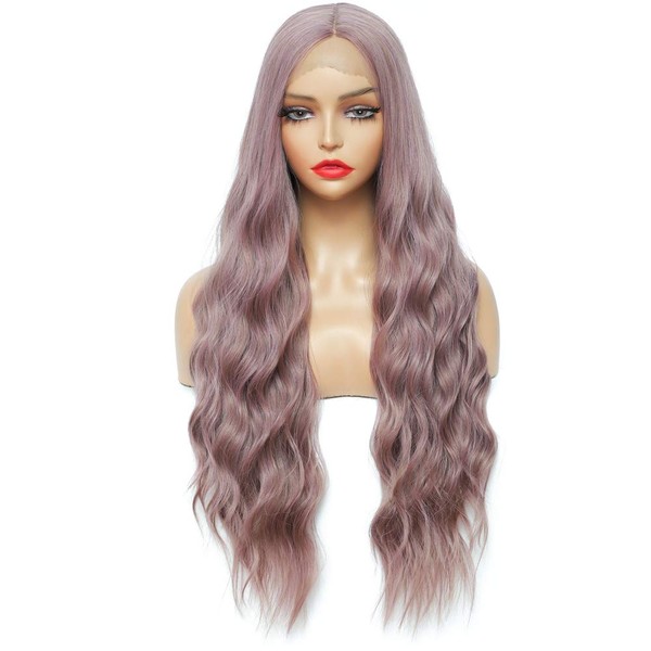 Sylhair 30 Inch Purple Lace Front Wigs, Synthetic Wig for Women, Long Curly Wavy Wig, Centre Parting Wig for Daily Use (612/68/36#, Light Purple)