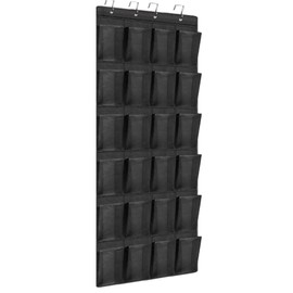 24 Large Pockets Over The Door Shoe Organizer, Hanging Shoe Organizer for Closet, Premium Clear Shoe Rack for Door, Shoes Hanger Organizers Storage Holder for Back of Door and 4 Metal Hook Black