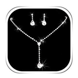 Ushiny Silver Bridal Wedding Rhinestone Necklace and Earring Set with Teardrop Crystal Jewelry Set for Women and Girls