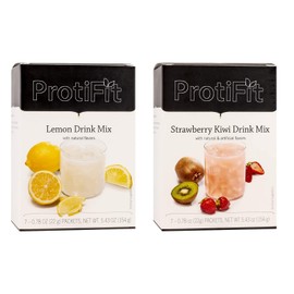 PROTIFIT - High Protein Lemon & Strawberry Kiwi Fruit Drink 2 Pack, 15g Protein, Low Calorie, Sugar Free, Ideal Protein Compatible, 7 Servings Per Box, (2 Pack)