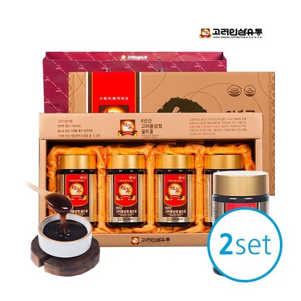 Korean Ginseng Distribution 6-year-old Korean Red Ginseng Extract Gold 4p 2set + Shopping Bag / 고려인삼유통 6년근 고려홍삼정 골드 4p 2set + 쇼핑백