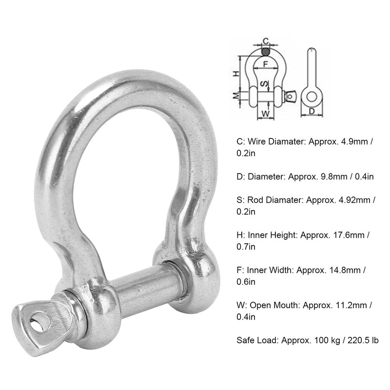 Bow Shackle, Great Load Capacity 304 Stainless Steel 10Pcs D