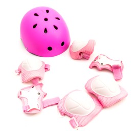 PetrolScooter ABS Protective 7 Piece Set Knee Elbow Wrist Pads With Helmet Skateboarding Pink