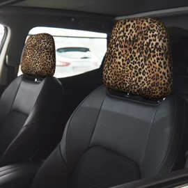 Sanghing 2 Pack Cheetah Print Car Seat Headrest Cover, Soft Breathable Seat Cover Leopard Car Accessories Headrest Protector Universal