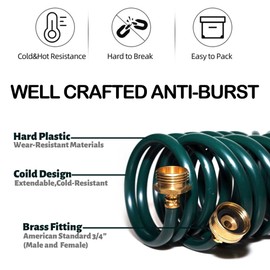 FUNJEE Lightweight EVA Coil 20 FT Garden Hose with 3/4" GHT Solid Brass Fittings, Water Hose with Brass Connectors (20FT, Green)