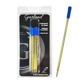 Garland Universal #1 Cross Compatible Ballpoint Pen Refill, USA Made, Archival Ink, 1.0mm Medium Point, Smooth Writing, 5 Pack (Blue)