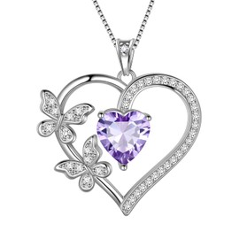 Liebe Herz Schmetterling Halsketten 925 Sterling Silber Blau Alexandrit Juni Birthstone Herz Anhänger Halskette Kristall Schmuck Geschenke für Frauen und Mädchen DP0377U