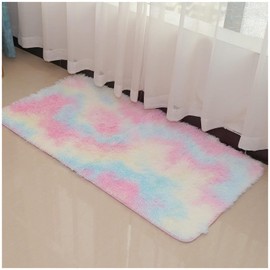 ConCus-T Rainbow Bath Mat Rainbow Rug for Girls Bedroom Shag Faux Fur Colorful Area Rug Fluffy Rainbow Carpet for Kitchen Bathroom Living Room, 60x120cm