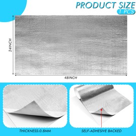 Amylove 1 Pcs 24'' x 48'' Aluminized Heat Shield Thermal Barrier Adhesive Backed Heat Blanket Wrap Fiberglass Insulation Reflective Material High Temp Protection for Exhaust Wood Fireplace Stove