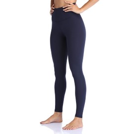 Colorfulkoala Women's High Waisted Tummy Control Workout Leggings Full Length Ultra Soft Yoga Pants 28" (L, Navy)