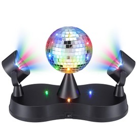 Rossesay Rotating Disco Ball with Movable Strobe Lights LED Revolving Light Disco Party Decorations Ball DJ Accessories for Adult Kids, 80s Birthday Dance Party Supplies