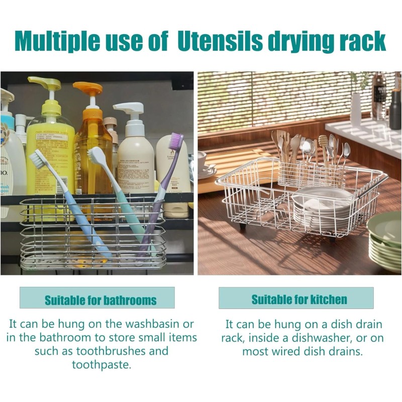 NiuYichee 304 Stainless Steel Utensil Holder Dish Drying Rack Kitchen