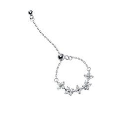 IMINI Dainty Flower Finger Rings Sterling Silver 925 for Women Girls Cute Cubic Zirconia Crystal Adjustable Threader Tassel Chain Ball Statement Stacking Ring Tail Band Jewelry Gifts BFF