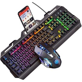 Combo de Juego de Jugadores y Mouse, Teclado mecánico de Juego RGB LED Teclado con Cable retroiluminado del Arco Iris for Juegos de Laptop PC, 104... 