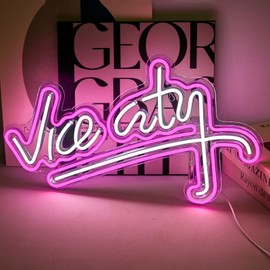 Vice City Neon Sign Pink Led Sign for Bedroom Wall Decor USB Powered Letter Neon Light for Game Room, Bar, Man Cave, Gaming Zone (18.5x11.4 inch)