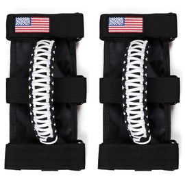 BESTAOO 2 x Roll Bar Grab Handles Paracord Grip Handle for Jeep Wrangler YJ TJ JK JL & Gladiator JT 1955-2022 UTV ATV, Fit for 2 to 4-inch Roll Bars, Upgrade Metal Buckle (White)