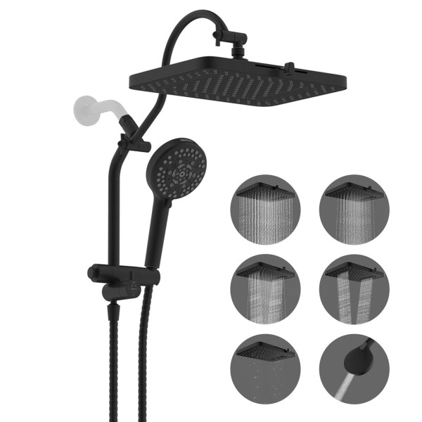 Unbranded Black 13 in Rain Square Shower Head with Handheld