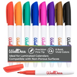 WallDeca Wet Erase Markers Fine Point, 8 Assorted Colors, Ultra Fine Point, Smudge-Free, Multipurpose