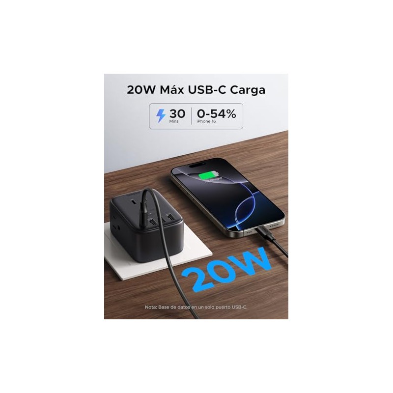 UGREEN 8 en 1 Regleta Multicontacto Pared, 4 Salidas CA