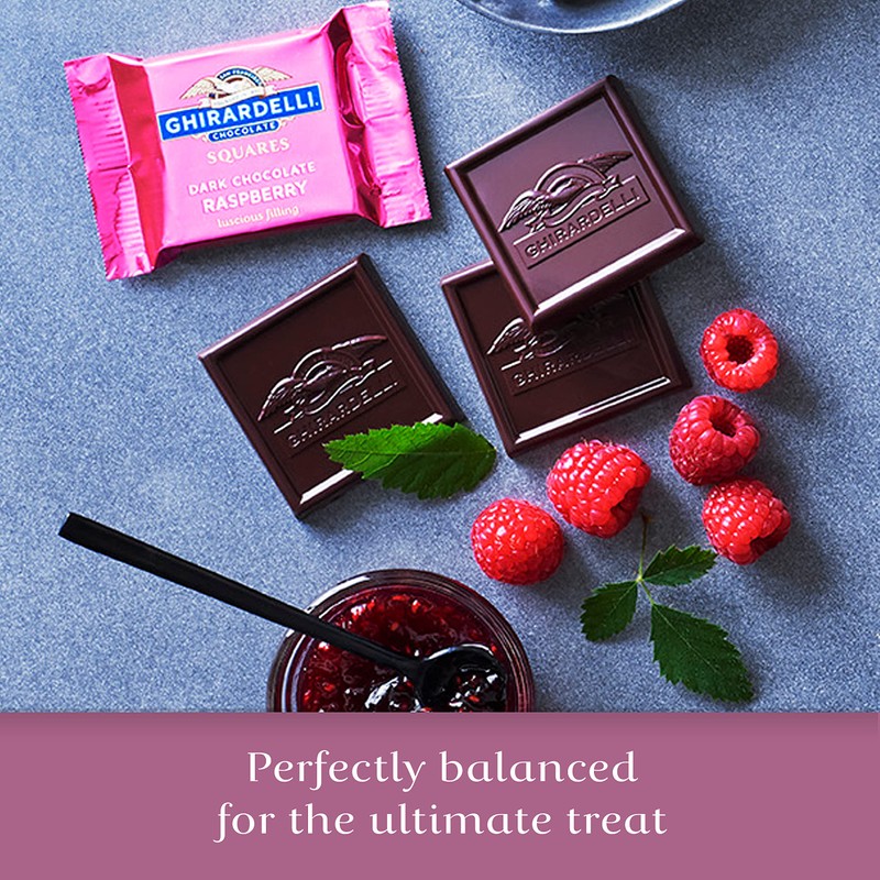 GHIRARDELLI Dark Chocolate Raspberry Squares, 5.32 Oz Bag (Pack of