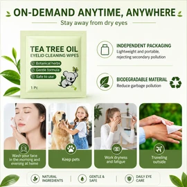 Tea Tree Oil Eyelid Wipes for Blepharitis & Dry Eyes – 100 Individually Wrapped – Gentle Eyelid Cleanser for Demodex Itchy & Stye Eyes – Alcohol-Free Daily Lash & Lid Hygiene Wipes with Chamomile
