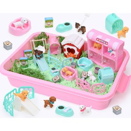 Lorfancy Dog Sandbox Toys Kids Play Sand Kit Toddler Sensory Bin Toy 2.2lbs Magic Sand Pet Dog Figures Care Role Pretend Play Beach Toy Birthday Gift for Girls Boys 3 4 5 6 7 8 Years Old