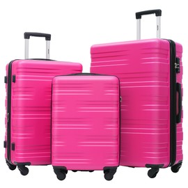 Merax Hardside Spinner Luggage with TSA Lock Expandable Lightweight Suitcase 20inch 24inch 28 inch Available (Hot Pink, 3-piece Set(20/24/28))