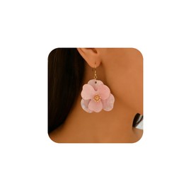 Boho Flower Earrings for Women Acrylic Petal Dangle Earrings Colorful Plant Floral Drop Earrings Wedding Party Statement Flower Jewelry (Pink)