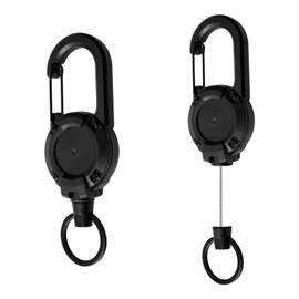2-Pack Heavy Duty Retractable Badge Reels with Thick Steel Cord - Industrial Strength ID Badge Holders with Large Carabiner Clip, ABS Shell for Office, Construction & Outdoor Use (Black)