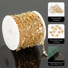 UMAOKANG 5 Meters Gold Plated Chains Bulk Stainless Steel Chain for Jewelry Making Star Craft Decoration Chain Roll