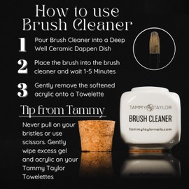 Tammy Taylor Acrylic Nail Brush Cleaner Liquid | Removes Solid Gel Nail Polish, Acrylic Dip Powder | All-in-One Poly Gel Slip Solution + Kolinsky Sable Nail Brush Conditioner, Cleaner & Restorer | 4oz