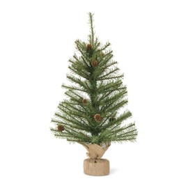 Contemporary Home Living Set of 4 Green Potted Artificial Christmas Tree with Burlap Base 2'