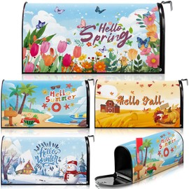 4 Pcs Seasonal Magnetic Mailbox Covers Mailbox Decorative Covers Standard Size 18 x 21 Inches Spring Summer Autumn Winter Mailboxes Wrap Cover for Yard Garden Home Outdoor Decorations