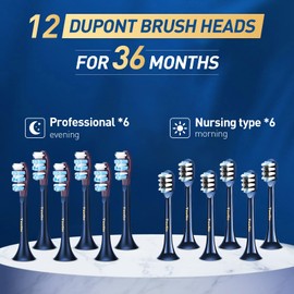 TouTin Electric Toothbrush, Sonic Electric Toothbrush for Adults with 12 Brush Heads, Electric Travel Toothbrush, LED Light Toothbrush,IPX7 Waterproof (Blue)