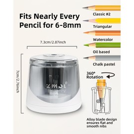 ZMOL Battery Powered Electric Pencil Sharpener,Small Battery Operated Pencil Sharpeners Portable,Fast Sharpen, Suitable for No.2/Colored Pencils(6-8mm), School/Classroom/Office/Home White
