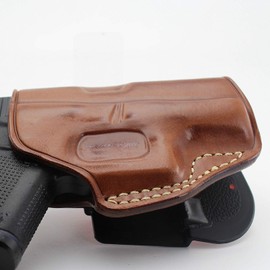 Premium Leather OWB Paddle Holster Open Top for Glock 43X Subcompact 9mm 3.41" BBL with Out Rail, Right Hand Draw, Brown Color #1491#