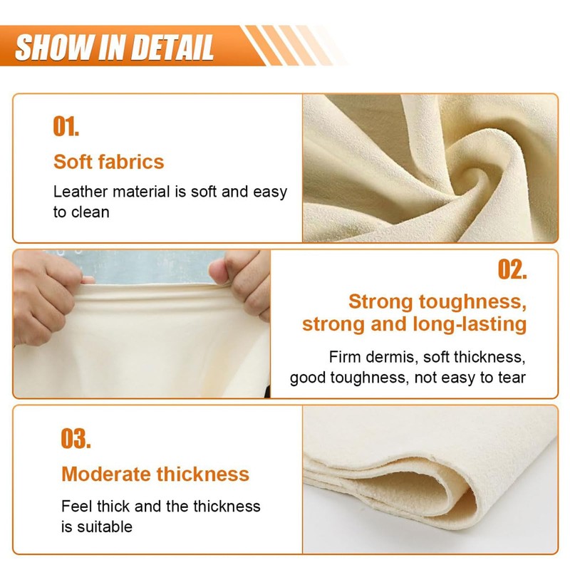 CarPlusStudio Natural Deerskin Cleaning Cloth, 1 Car Deer Leather Towel,