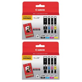 Canon 2 Pack PGI-250 and CLI-251 4-Cartridge Combo Pack, Includes Photo Paper Plus Glossy II, CLI-251C, CLI-251Y and CLI-251M Ink Tank, PGI-250PGBK Black Ink Tank for Select PIXMA Printers