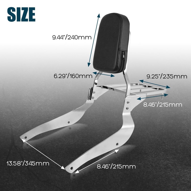 DSISIMO Chrome Backrest Sissy Bar With Luggage Rack Backrest Pad