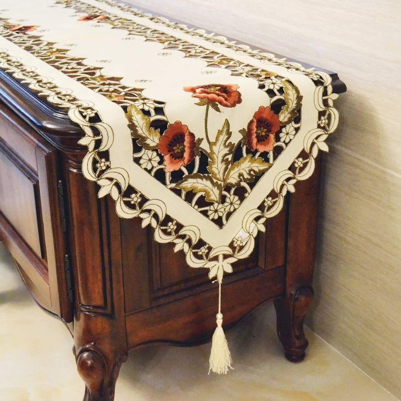 LeLehome Classic Flowers Embroidered Lace Table Runner 15" X 69"