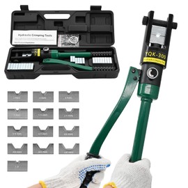 LFGUD 16T Hydraulic Battery Cable Crimper 8 AWG to 600 MCM Cable Crimping Tool Hydraulic Lug Crimper Electrical Terminal Wire Crimper with 13 Pairs of Dies Kit, Green