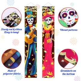 Letreros de Porche Iluminados de Día de Muertos - Decoraciones Iluminadas de Calaveras de Azúcar para Altares, Fiestas de Halloween y Día de Muertos - Decoración para Exterior/Interior (Estilo C)