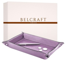 Belcraft Orvieto Leather Tray Handcrafted in Classic Italian Style, Tidy Tray, Gift Box Included (28 x 19 cm) Purple