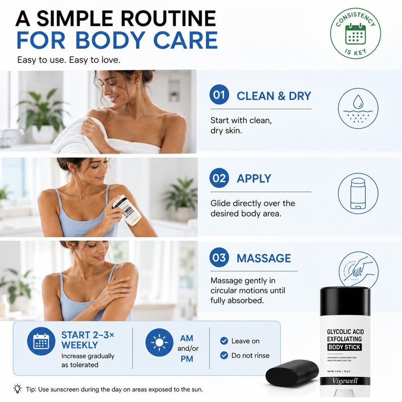 Glycolic Body Stick, Exfoliating Care for Smoother Skin, 1.5 Oz