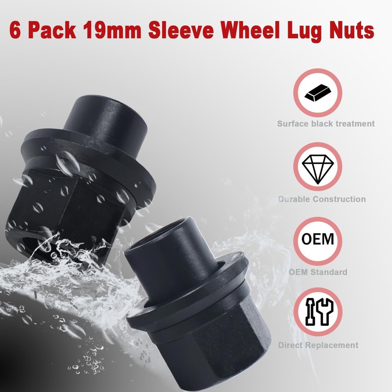 6 Pack Two-Piece 19mm Sleeve Wheel Lug Nuts Fit for