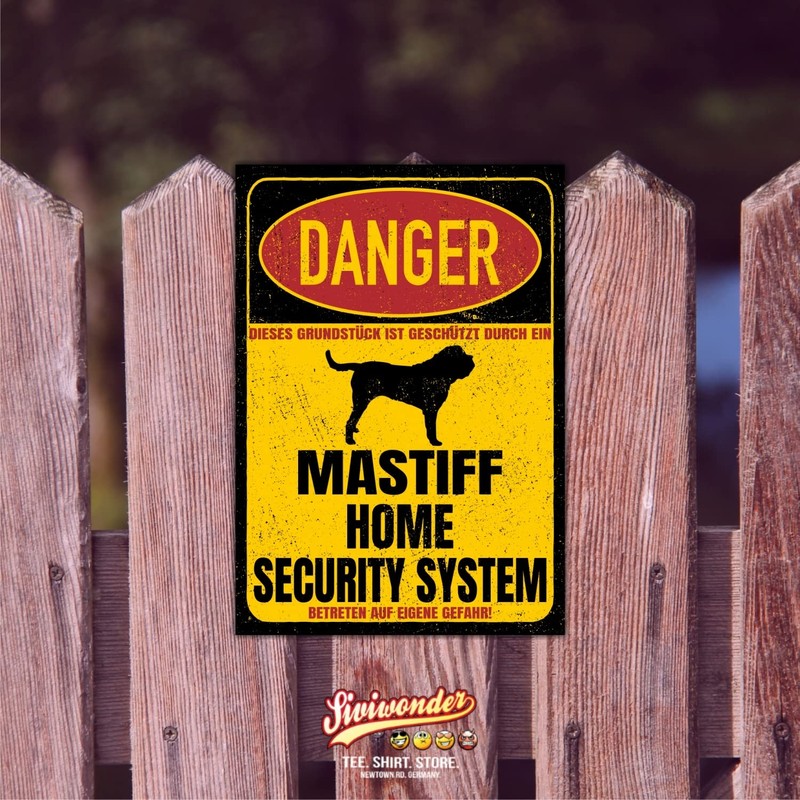 Mastiff English Sign Danger Security System Door Sign Dog Sign