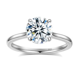 Elio Passero 2CT Moissanite Engagement Rings for Women,Women's Solitaire Engagement Moissanite Promise Rings 925 Sterling Silver with 18K White Gold Plated,VVS1 Moissanite Ring Size 6.5