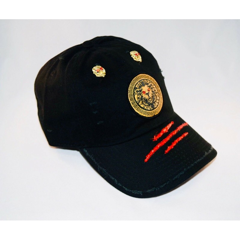 Damier Langevinè® Ruby Eye Lion-Emblem Designer Baseball Cap - Black