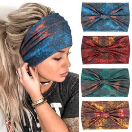 Kavya Women's Hair Band, Pack of 4, Wide Headband, Women's Boho Headband, Soft Elastic Hair Bands, Yoga Headband, Women and Girls Hair Accessories