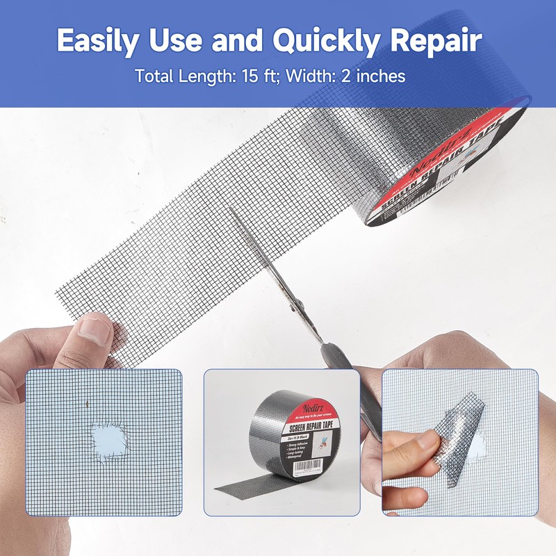 Nodirz Screen Repair Tape, 15 FT, Grey, Strong Adhesive, Screen